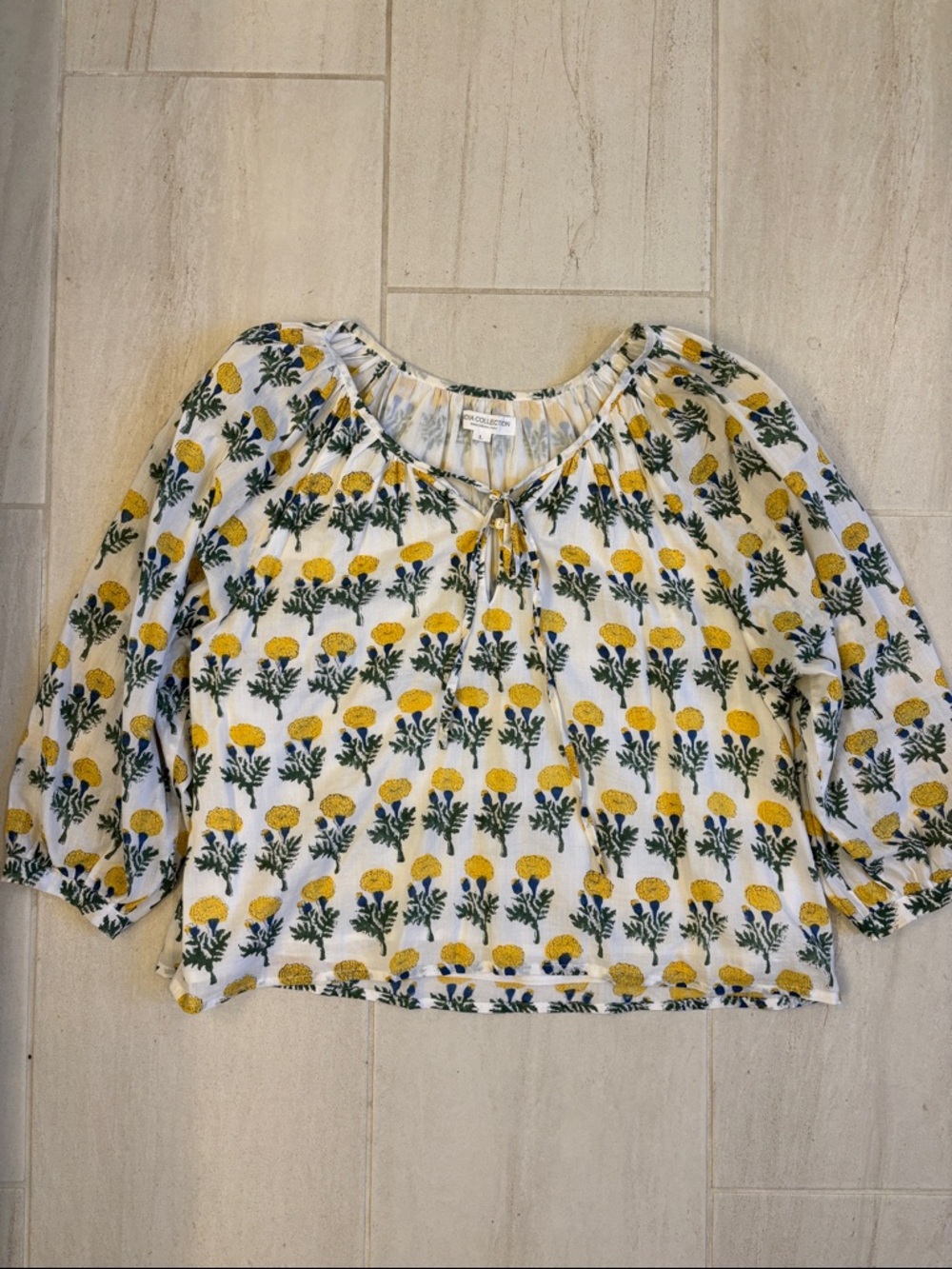Emerson Fry White Blouse with Yellow Floral and Green Leaf Print